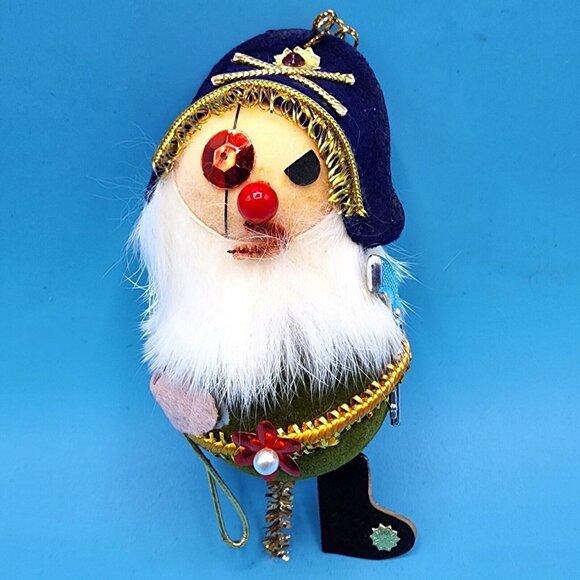 Vintage Pirate Ornament Peg Leg Eye Patch Black Hat Flocked 1960s from Japan - Picture 3 of 10